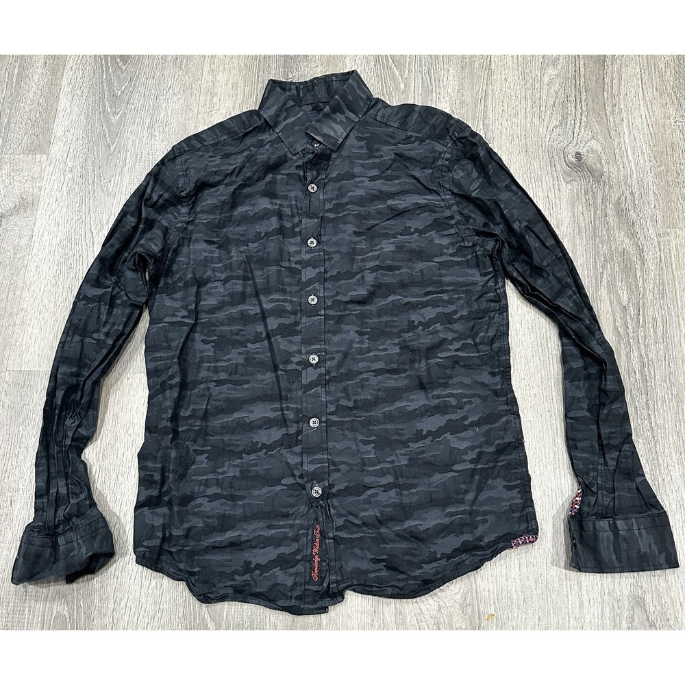 Robert Graham Shirt Men's Medium Black Camouflage Modern Americana Classic Shirt
